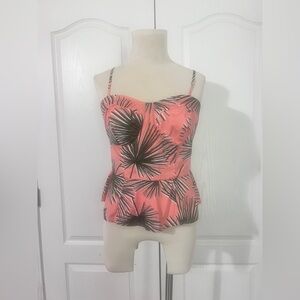 A New‎ Day Spaghetti Strap Tropical Palm Peplum Top - sz M